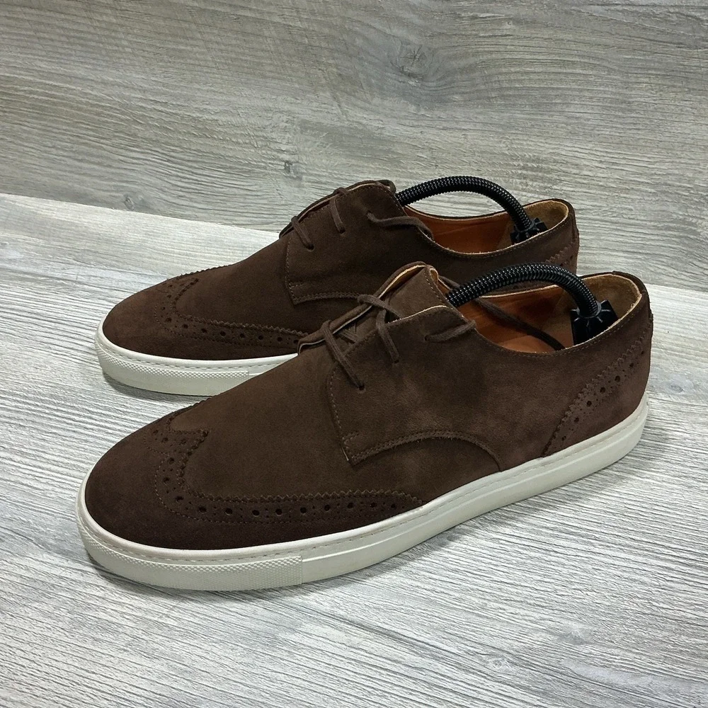 Brooks Brothers 1818 Italy Brown Suede Leather Wingtip Lace Up Men's 10.5 Shoes